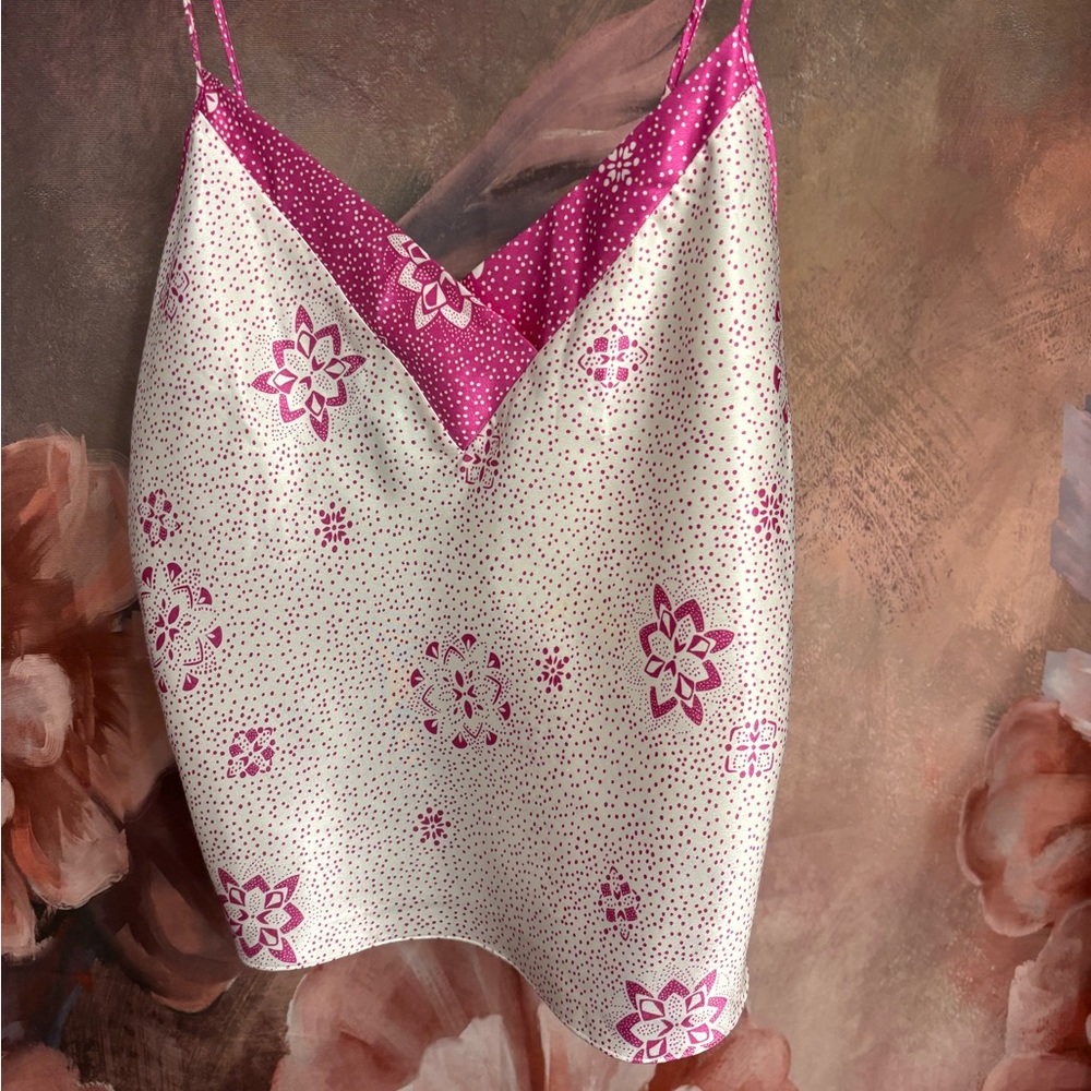 Vintage White and Magenta polka dot and floral top By Faye Size L